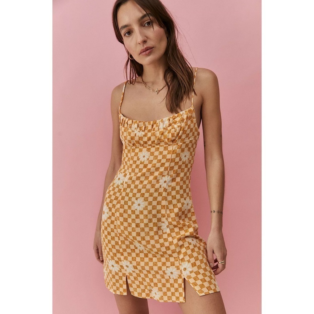 UO Lumi Daisy Check Print Mini Dress